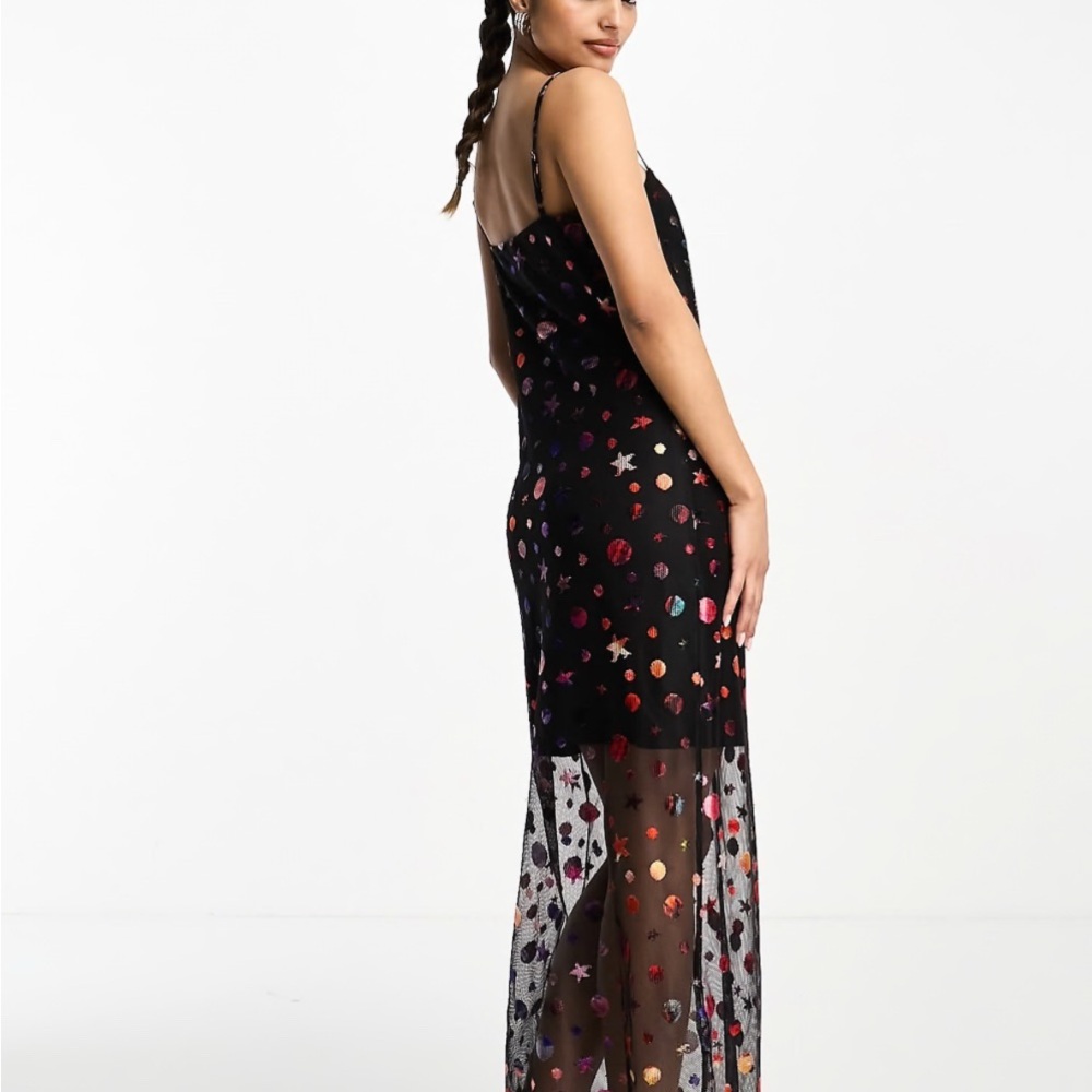 Never Fully Dressed metallic space print midaxi dress in black